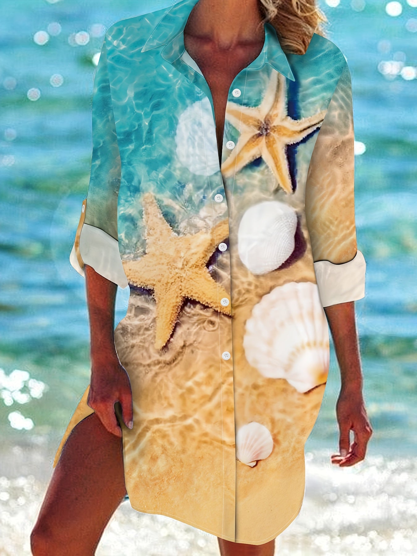 Gelbes Strandprint Hemdkleid - Ella