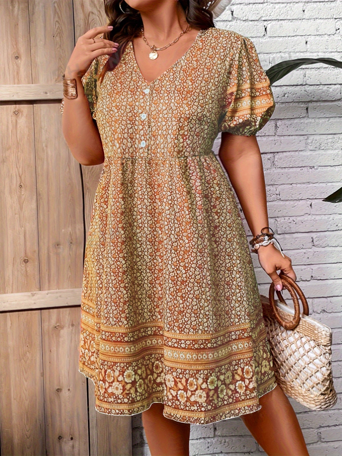 Gelbes Plus Size Blumenkleid - Lina