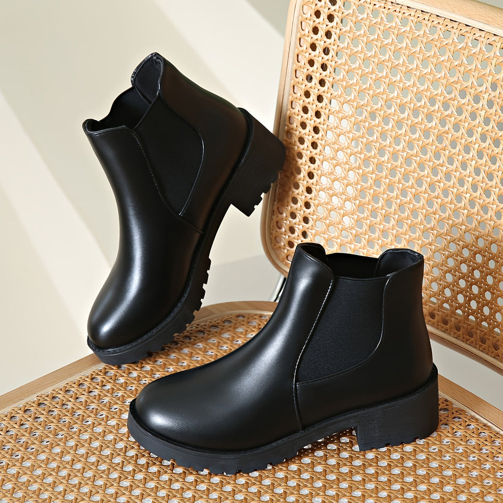 Schwarze Slip-On Chelsea Stiefeletten mit Blockabsatz - Nora