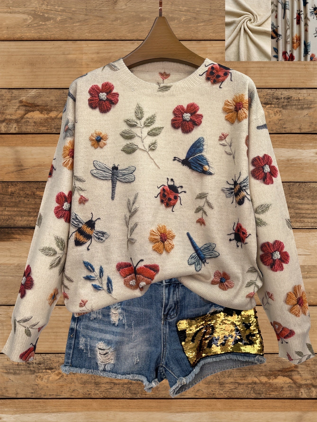 Apricot Blumen & Libellen Print Pullover - Fleur