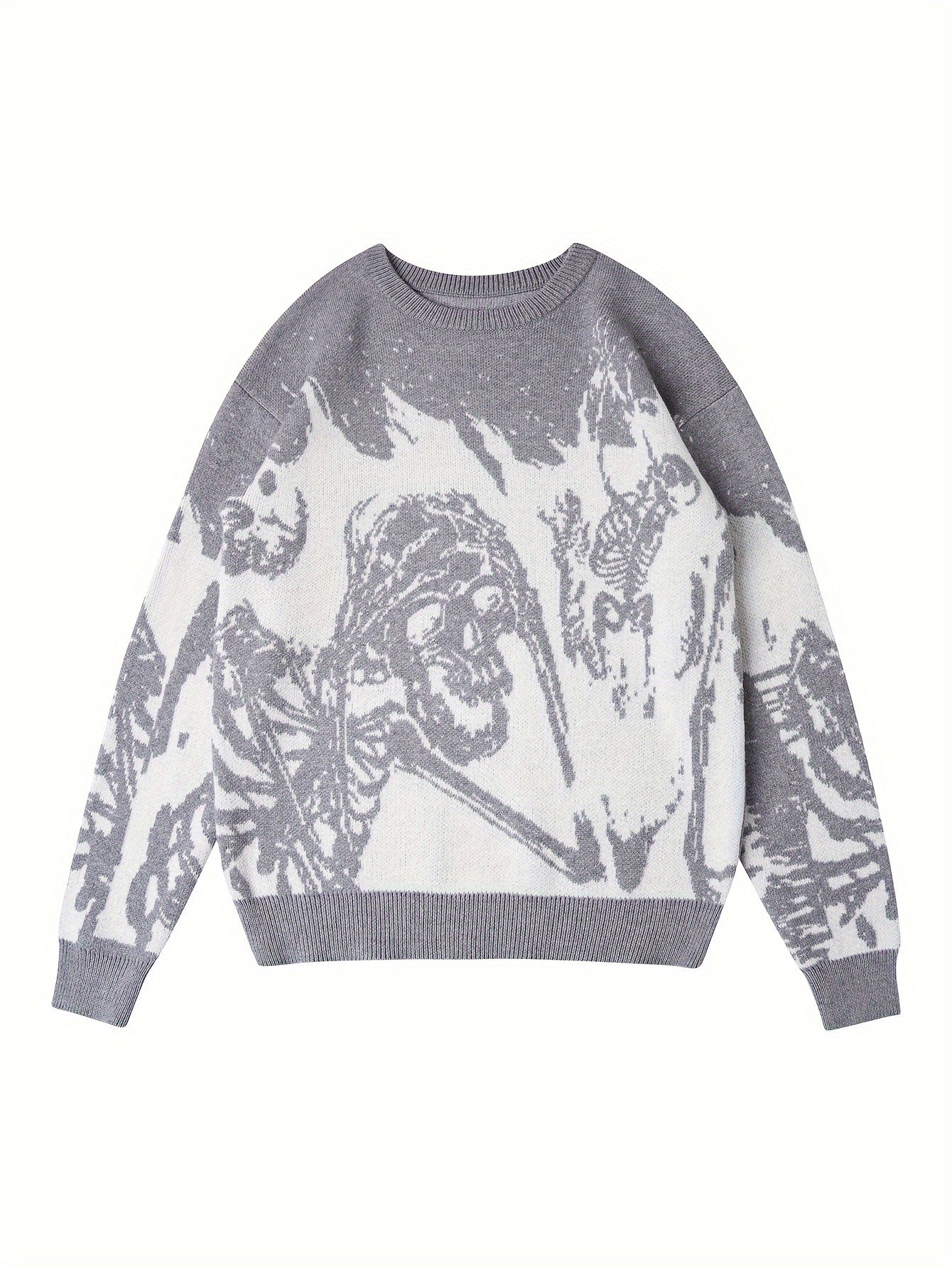 Schwarzer Strickpullover mit Totenkopf-Print - Finn