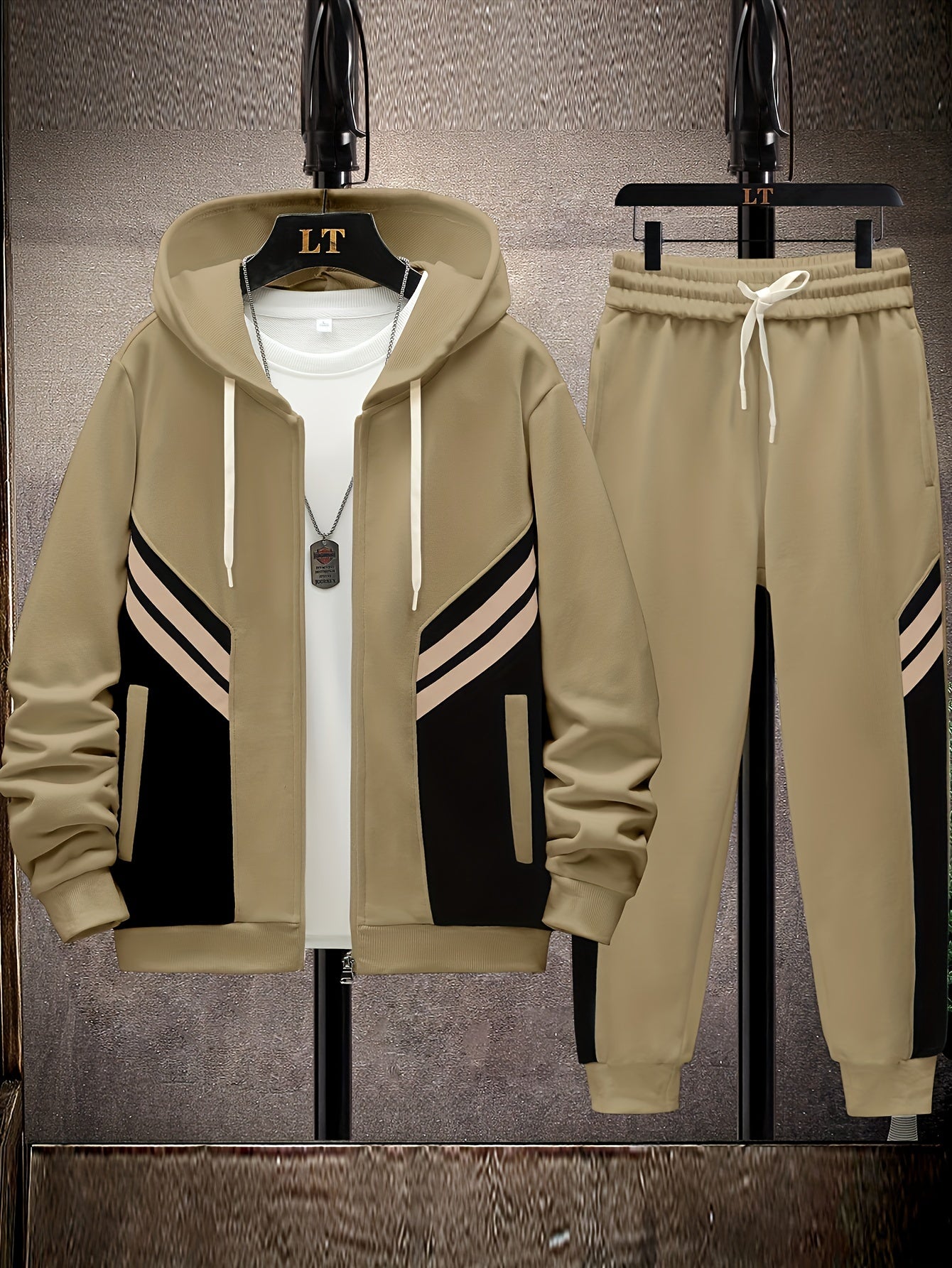 Schwarz Gestreiftes Hoodie & Jogginghose Set - Tom
