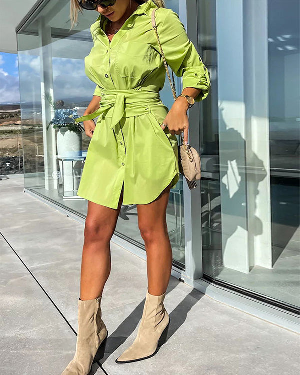 Neon-Grünes Langes Hemdkleid - Jade