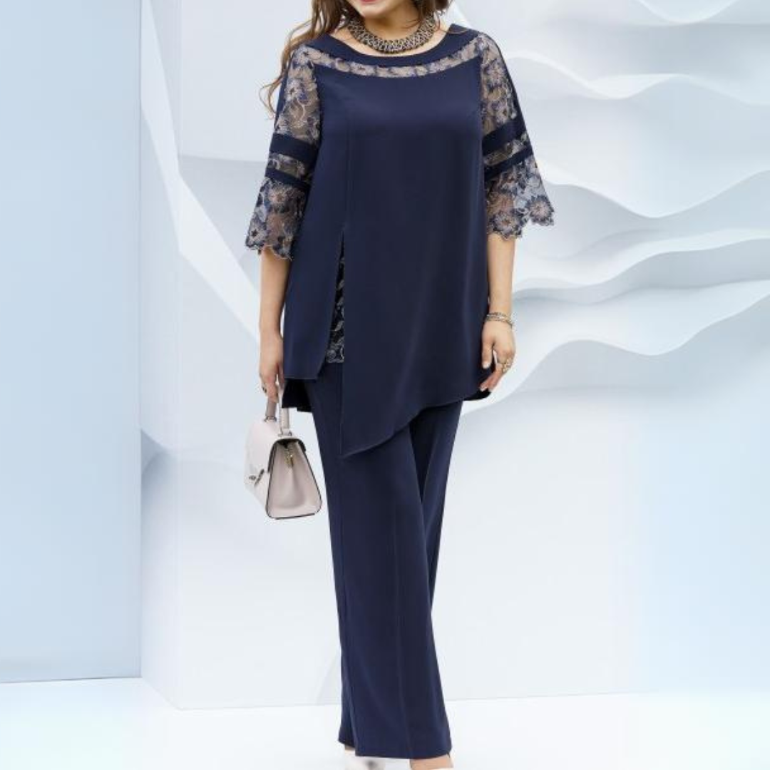 Marineblaue Bluse & Hose Set - Mona