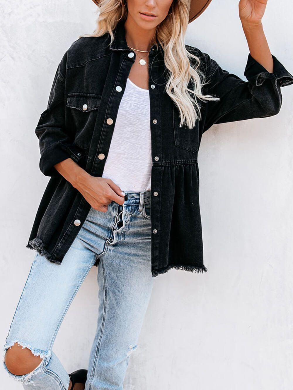Schwarzes Denim Hemdjacke - Lara