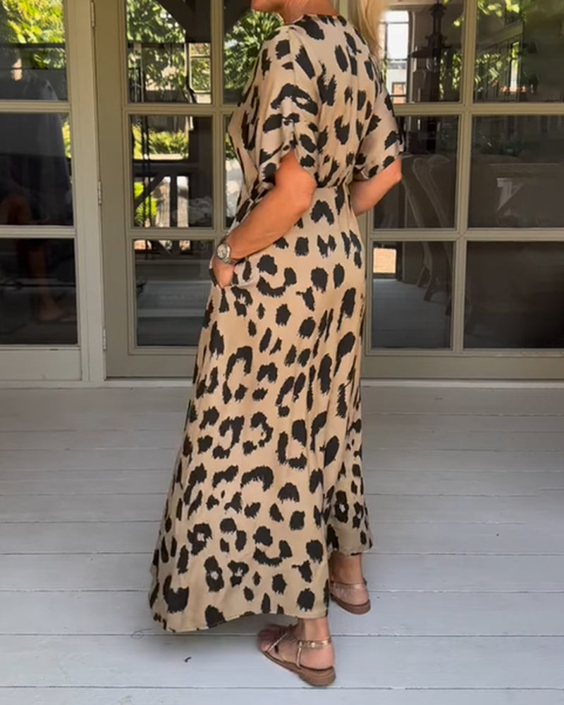 Khaki Leopardenmuster Kleid - Nelda
