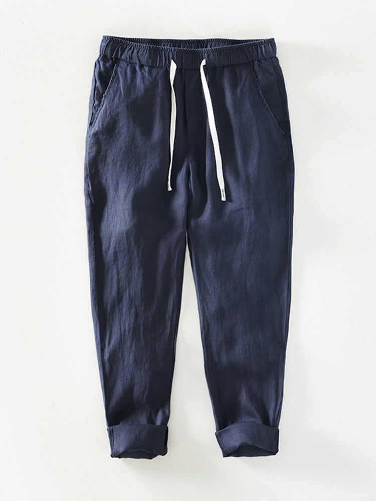 Khaki Leinenhose mit Kordelzug - Noah