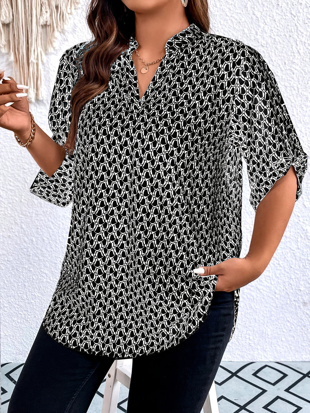 Schwarze Print Tunika - Lea