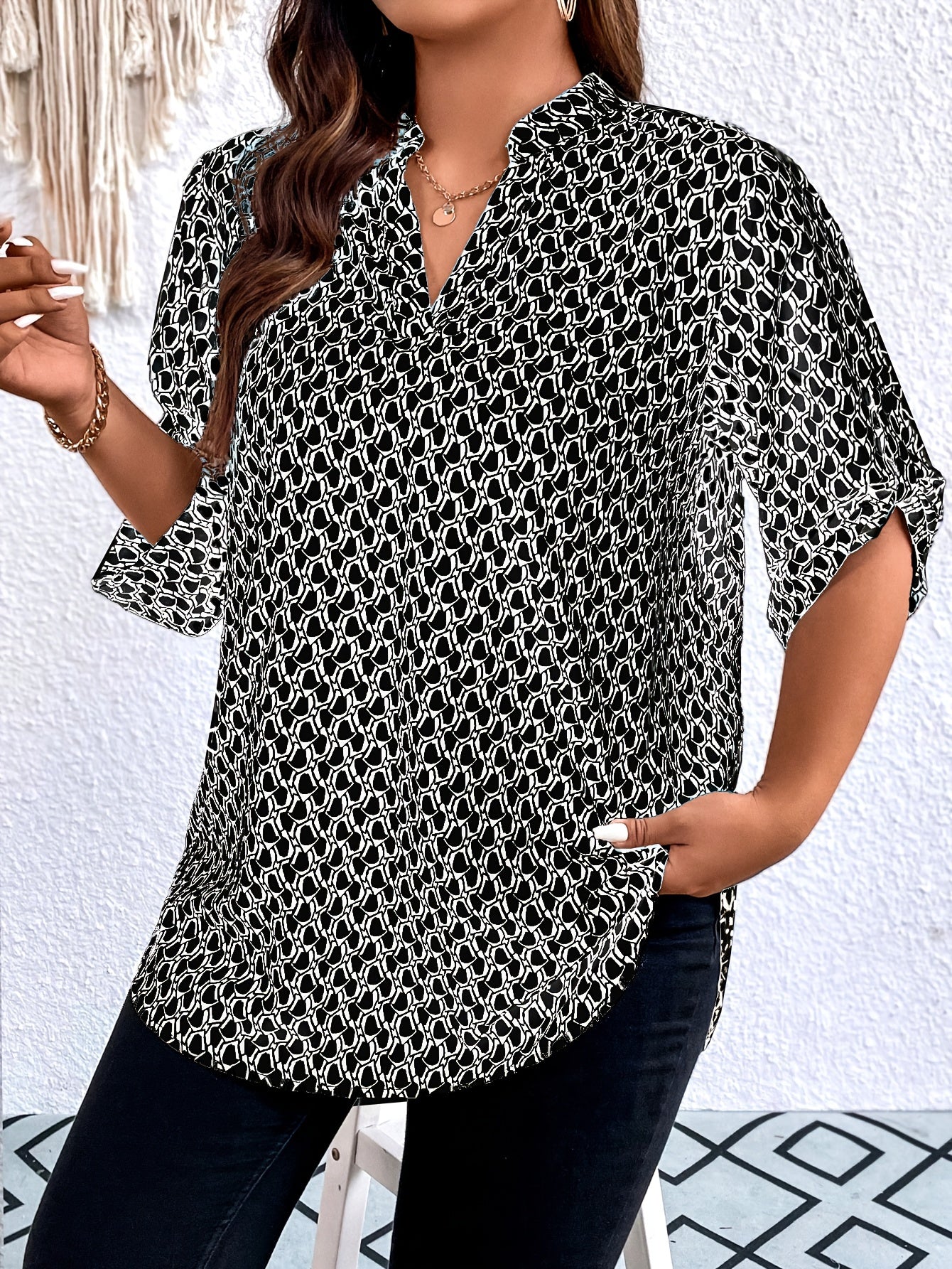 Schwarze Print Tunika - Lea