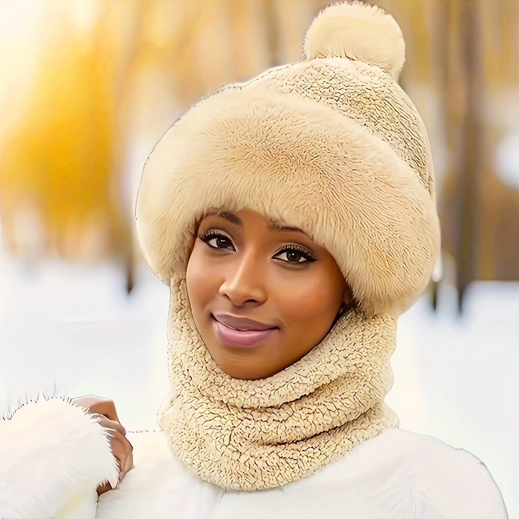 Braune Flauschige Wintermütze mit Schal - Lena