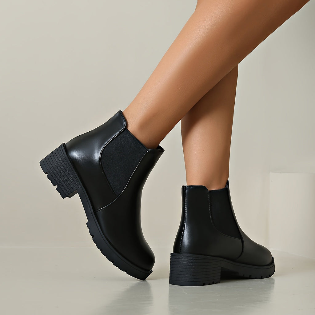 Schwarze Slip-On Chelsea Stiefeletten mit Blockabsatz - Nora