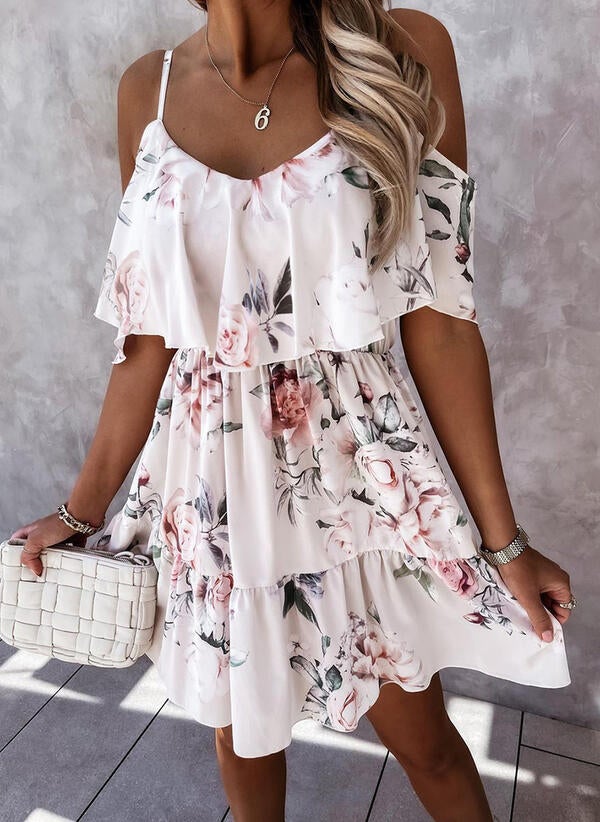 Weißes Florales A-Linien Kleid - Mia