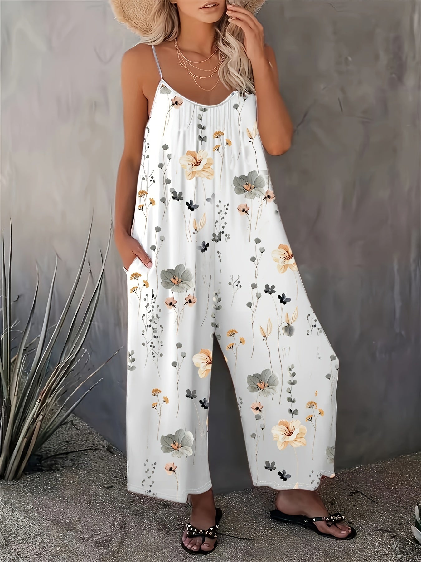 Weiße Jumpsuit mit Blumenmuster - Fleur