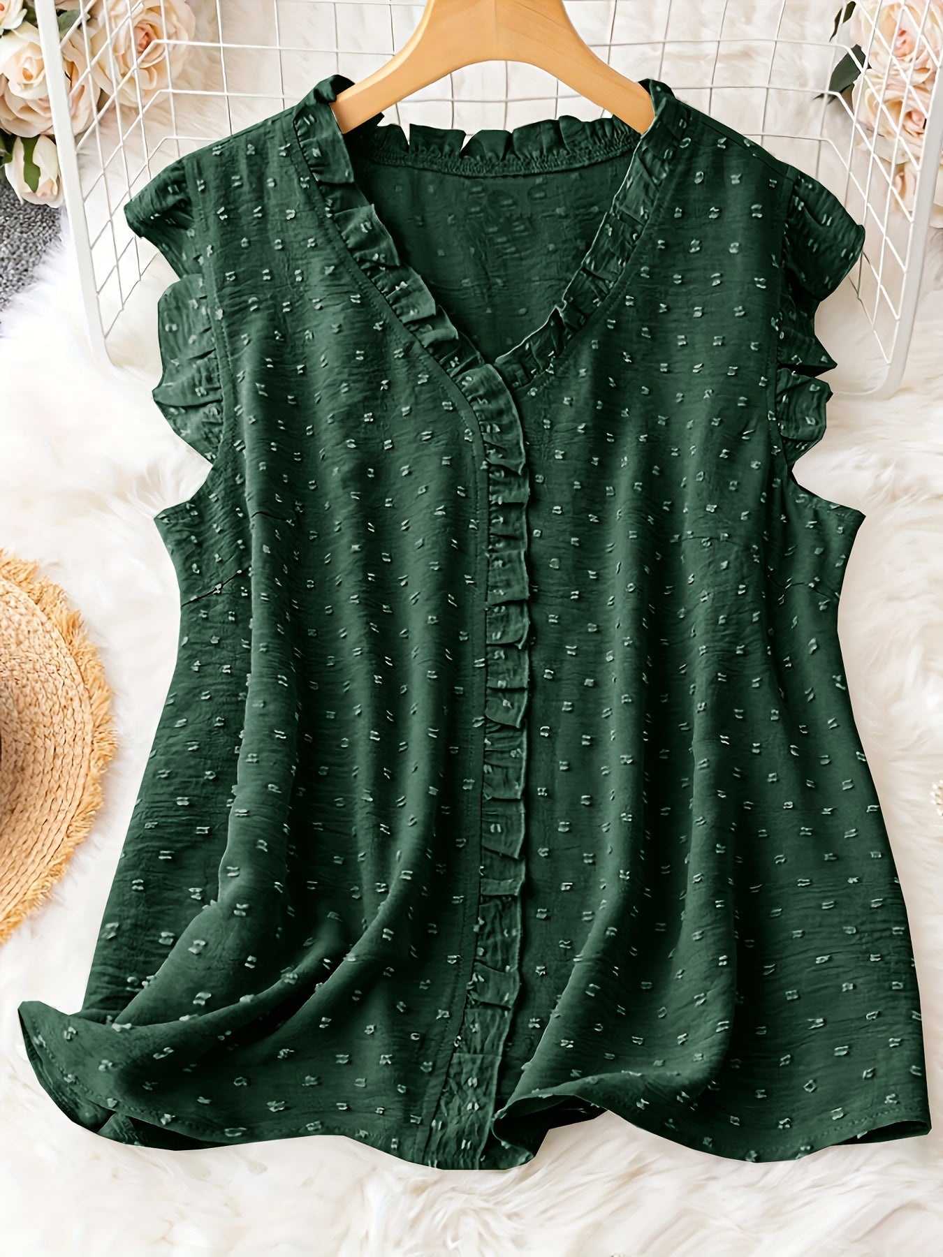 Hellgrüne Swiss Dot Bluse - Ella