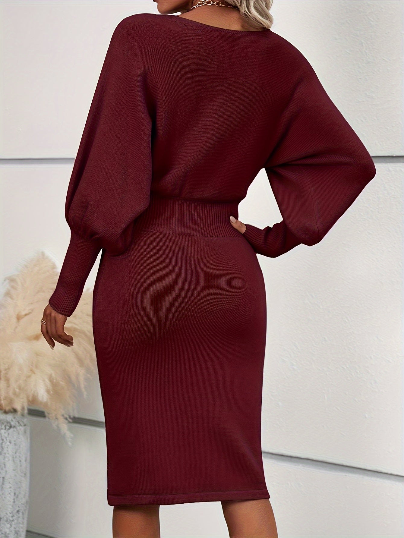 Rote Sweaterkleid mit Ballonärmeln – Eva