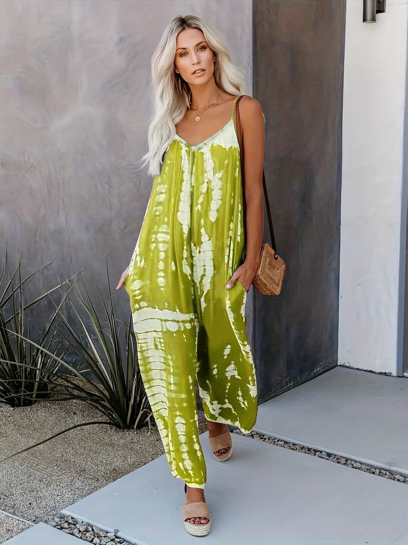 Blauer Tie-Dye Boho Jumpsuit - Leonie