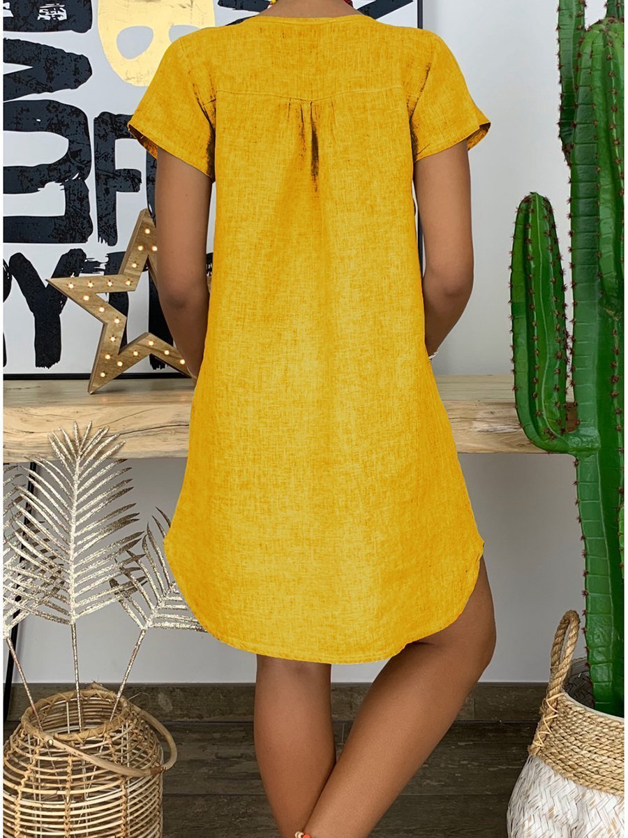 Weißes V-Ausschnitt Shift Kleid - Mia