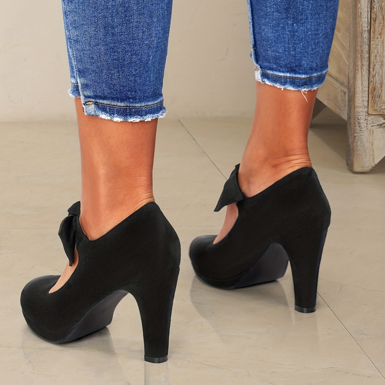 Schwarze Mary Jane Pumps mit Schleife - Lena