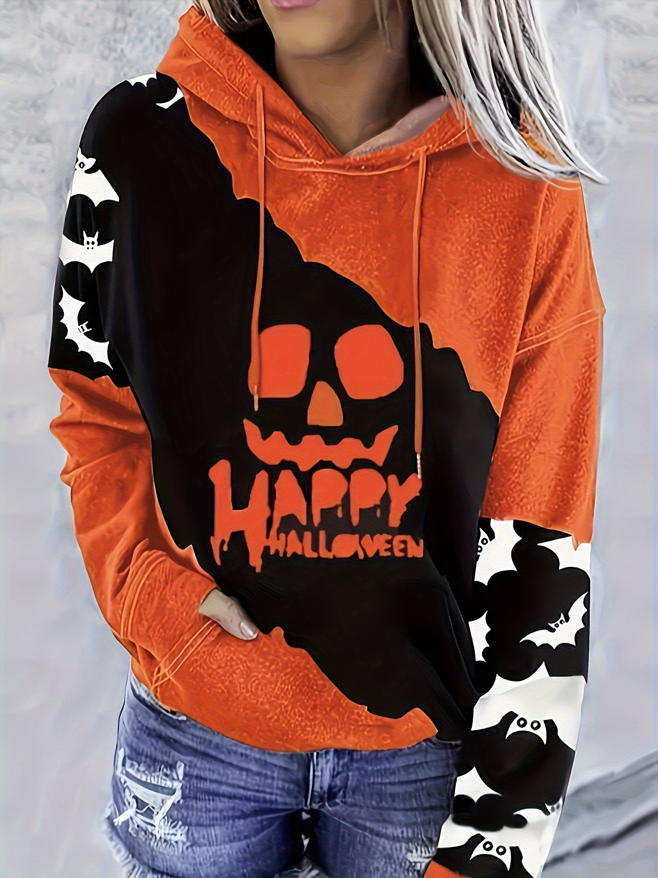 Orange Schwarze Kürbisdruck-Hoodie - Sara
