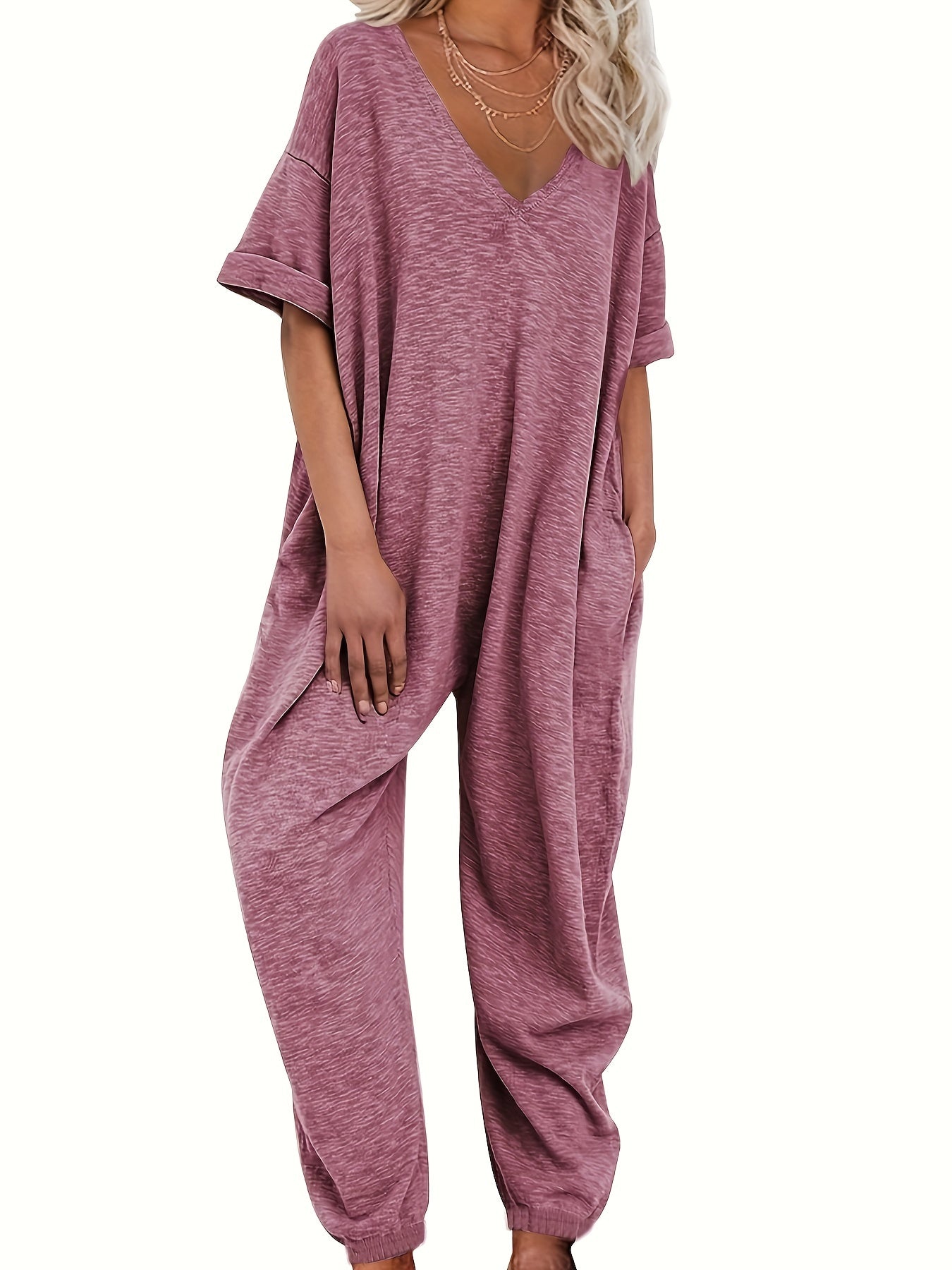 Rosa V-Ausschnitt Jumpsuit - Lena