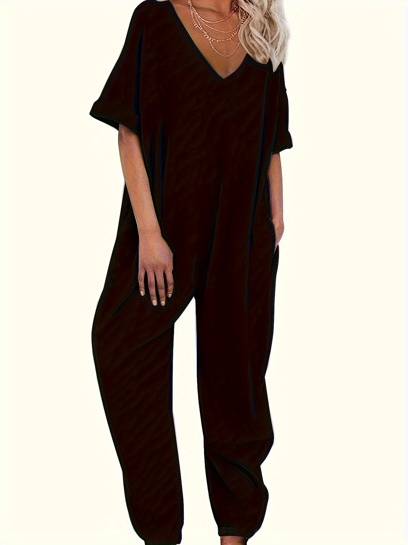 Rosa V-Ausschnitt Jumpsuit - Lena