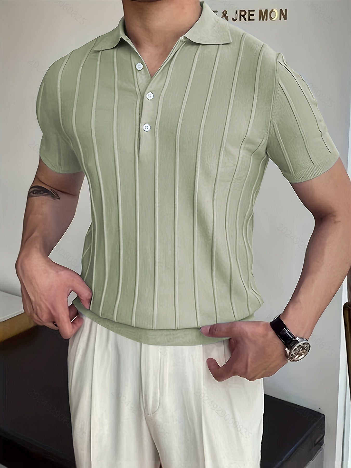Hellblauer Gestreifter V-Ausschnitt Pullover - Sven