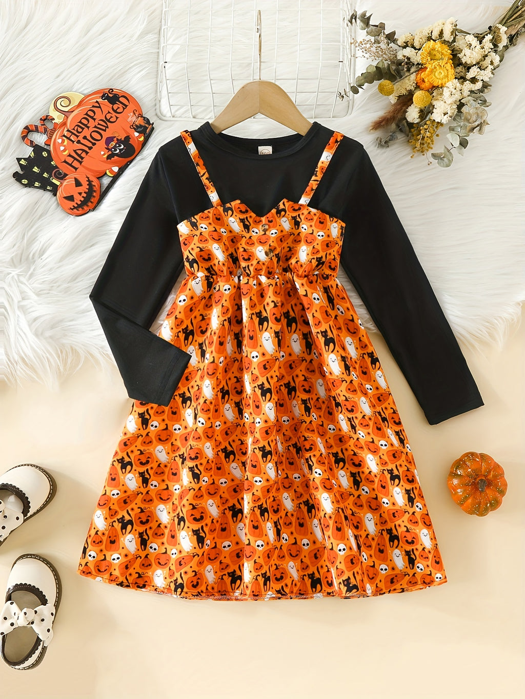 Mädchen Halloween Geisterkleid in Orange - Emily