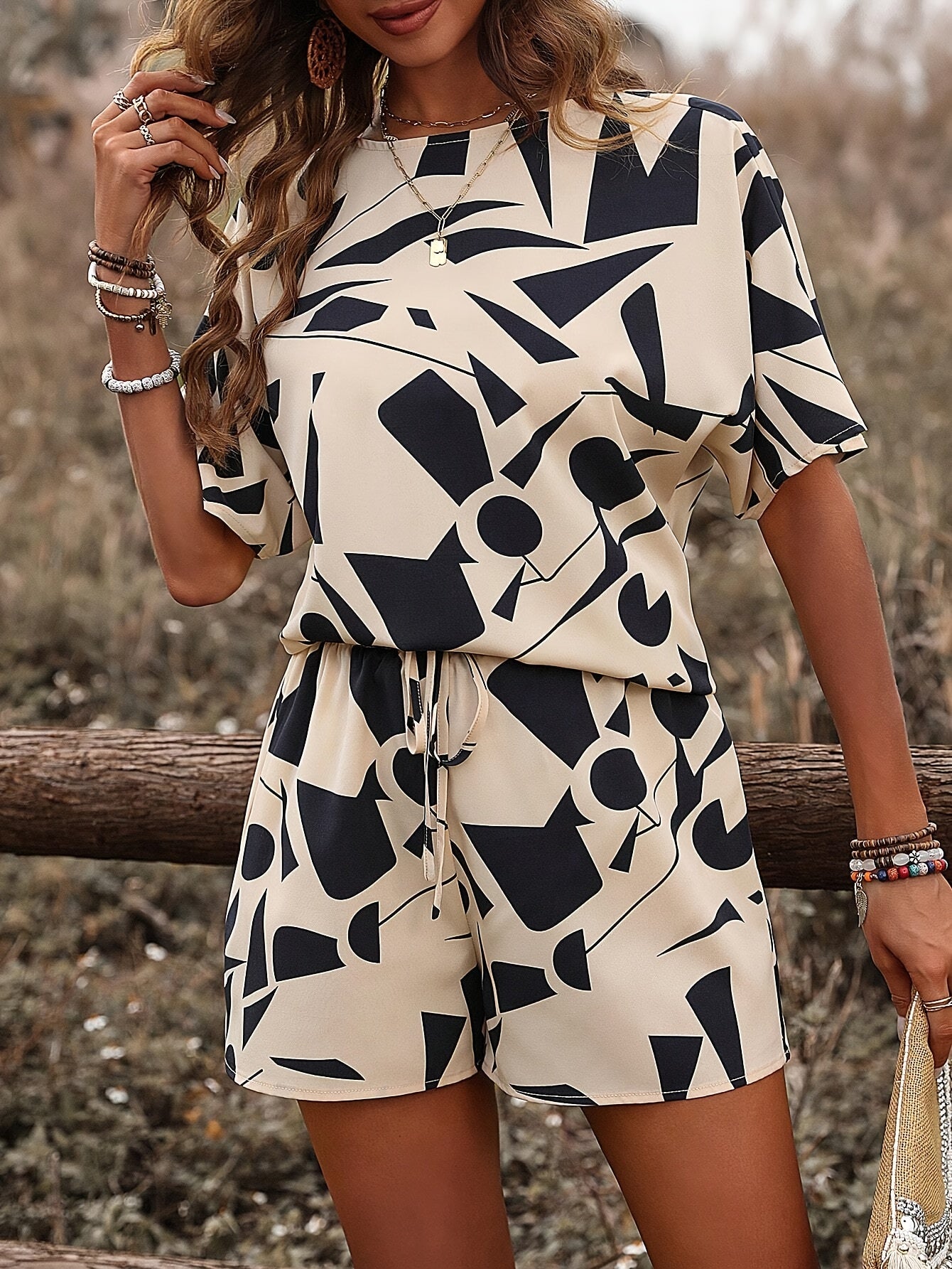 Beiges Geo-Print-Set - Nora
