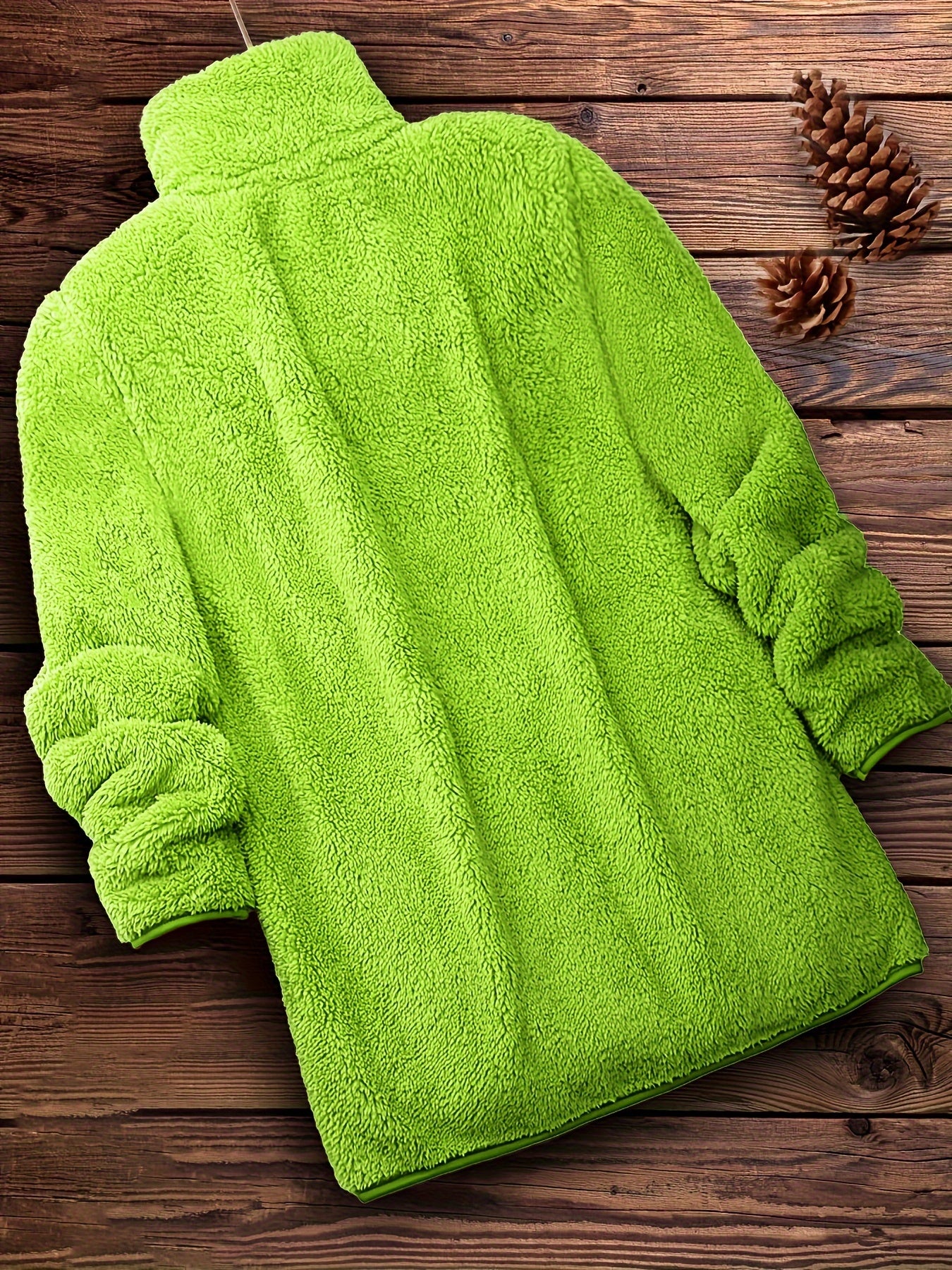 Khaki Teddy Mantel mit Reißverschluss - Lisa