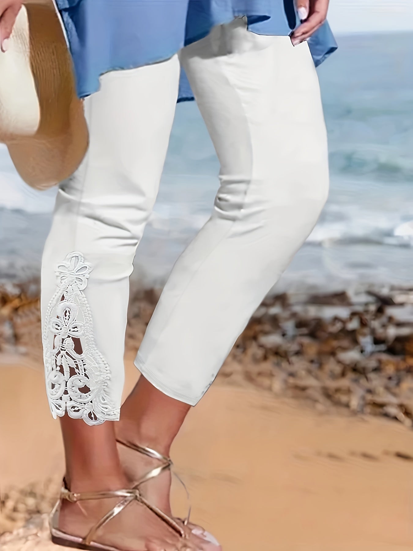 Marineblaue Plus Size Leggings mit Kontrastspitze - Lea