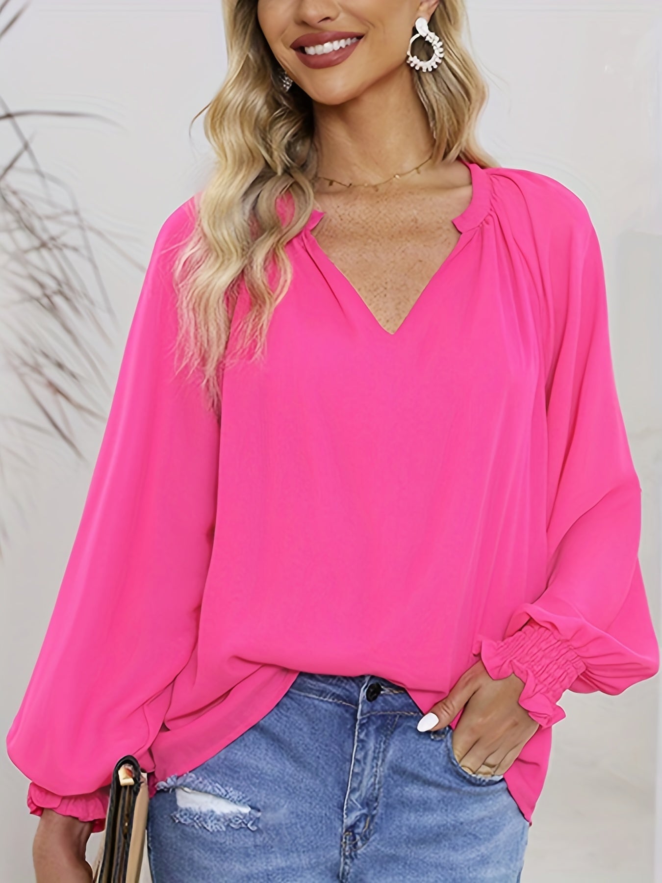 Rotrosé V-Ausschnitt Bluse - Sophie