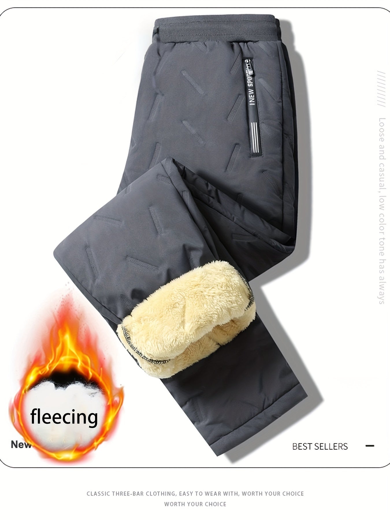 Schwarze Thermo-Fleece-Hose mit Kordelzug - Erik