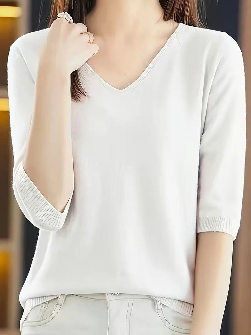 Roter V-Ausschnitt Strickpullover - Emma