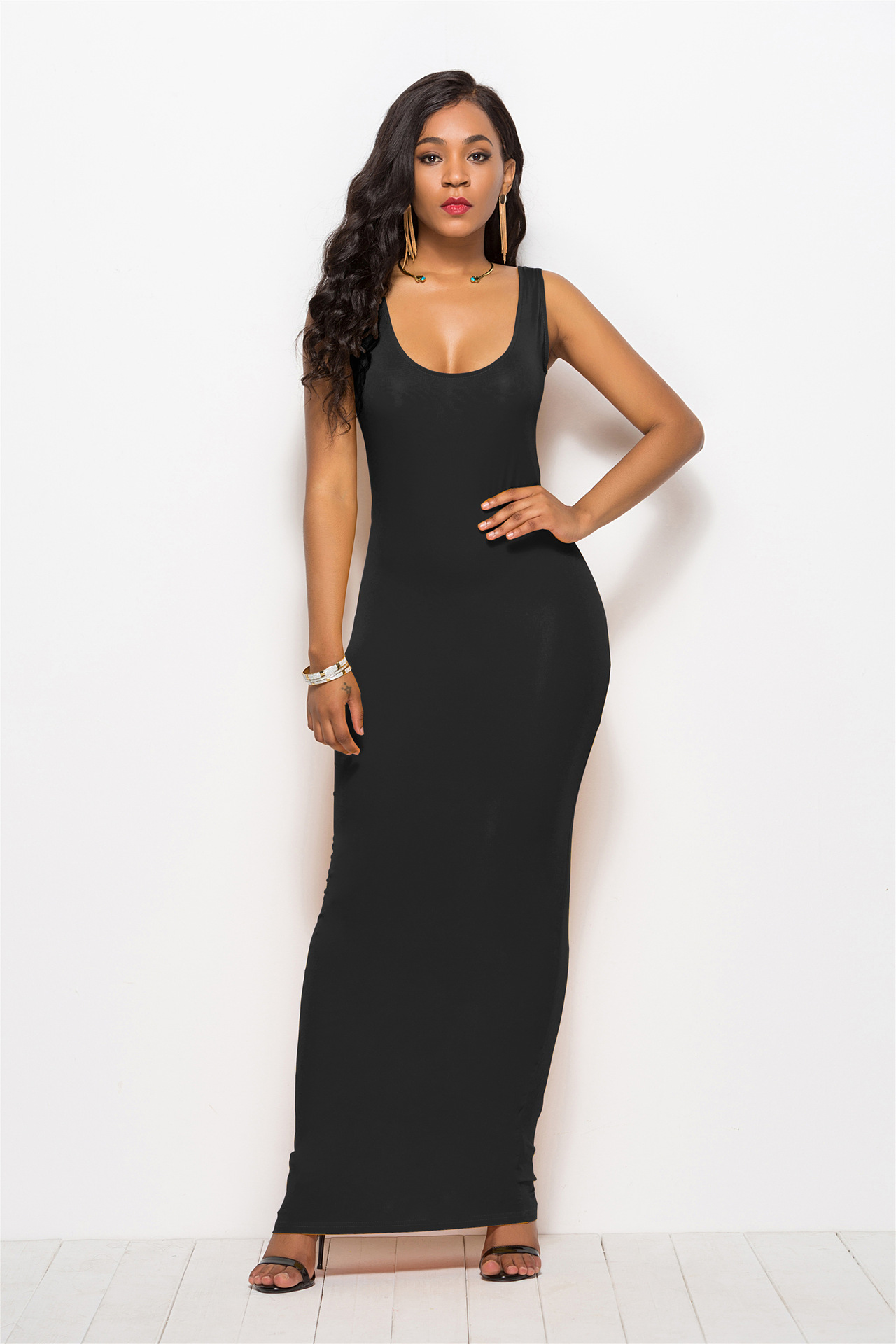 Bianca - Senfgelbes Elegant Stretch Maxi-Kleid