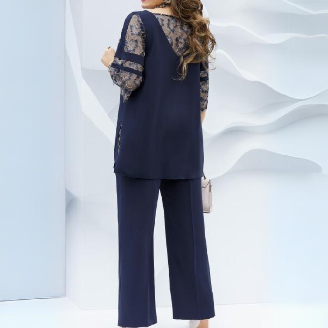 Marineblaue Bluse & Hose Set - Mona