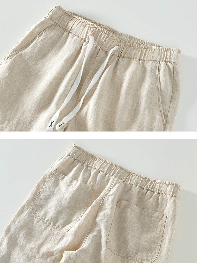 Khaki Leinenhose mit Kordelzug - Noah