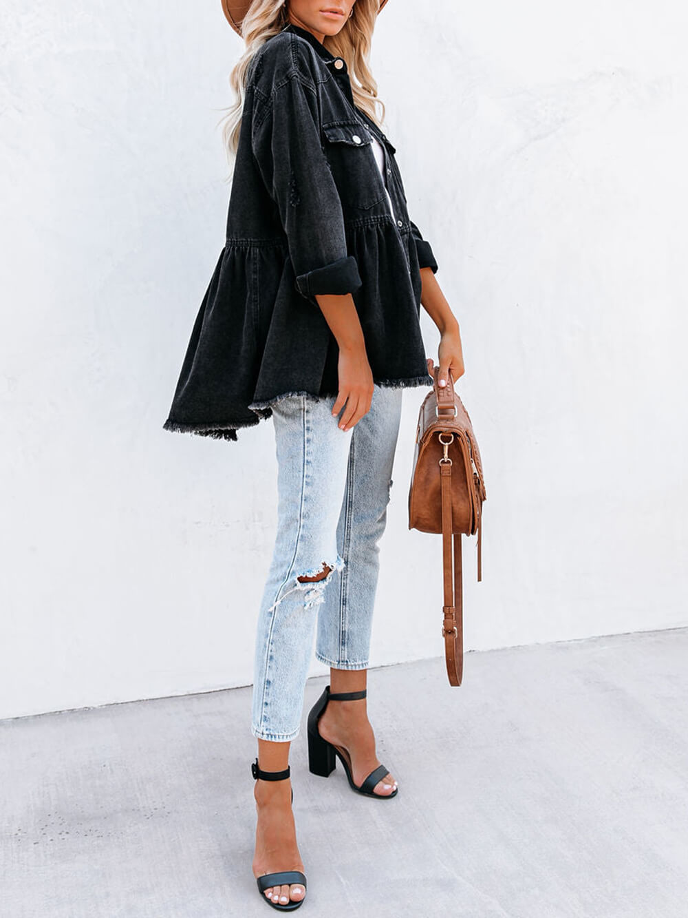 Schwarzes Denim Hemdjacke - Lara