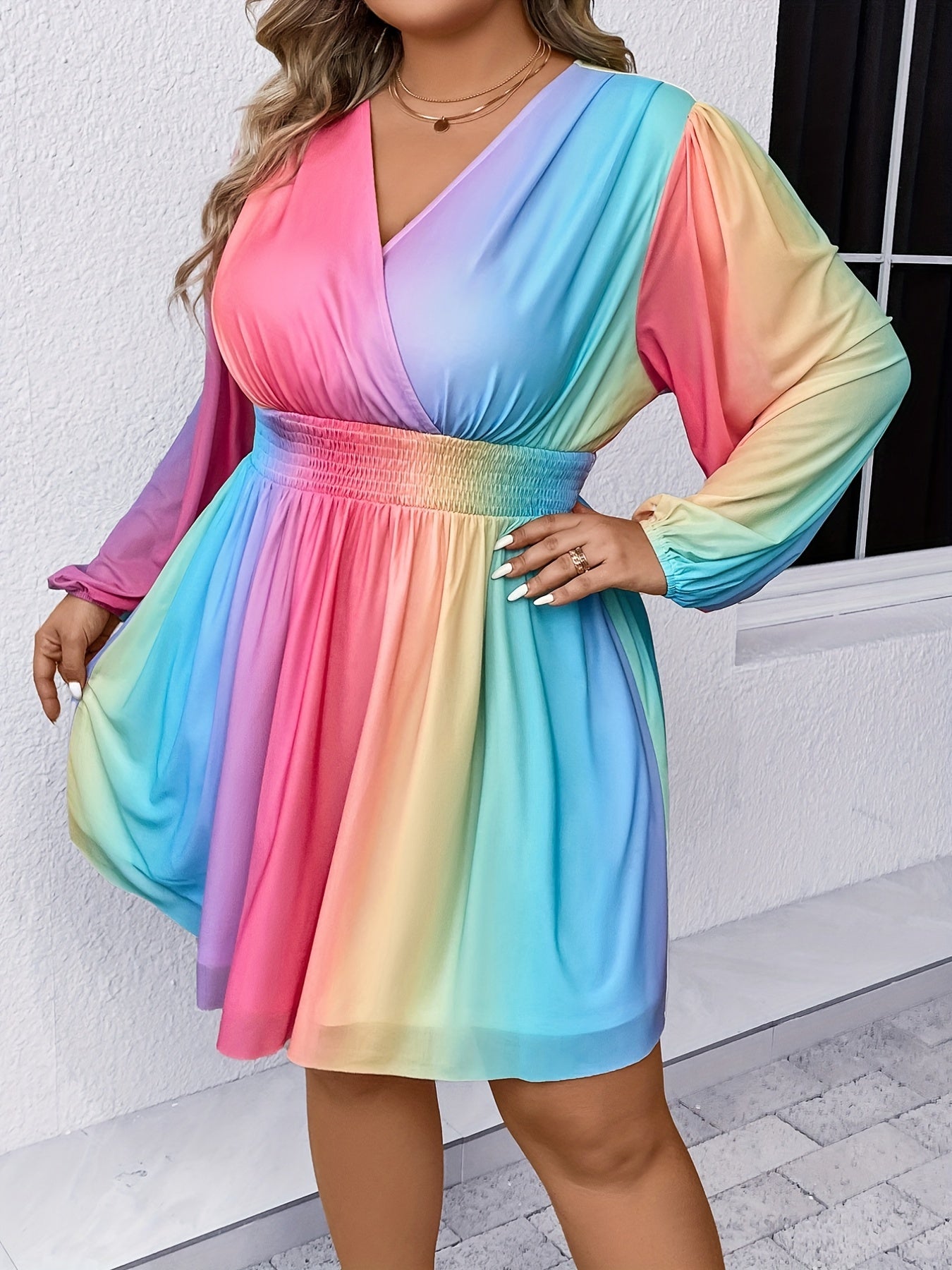 Rosa Plus Size Regenbogenkleid - Lina