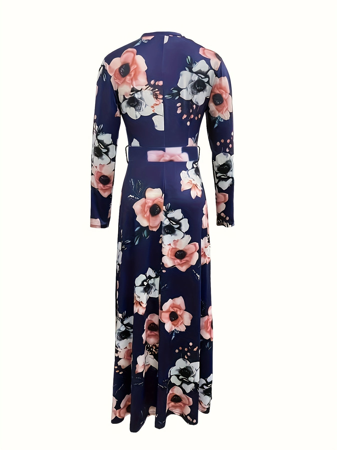 Pastellblaue Blumen-Kleid mit Bindegürtel - Liana