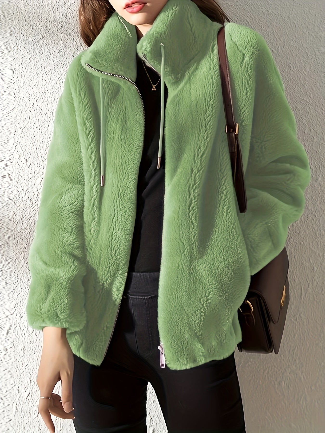Teddyweste mit Reißverschluss Khaki - Lina