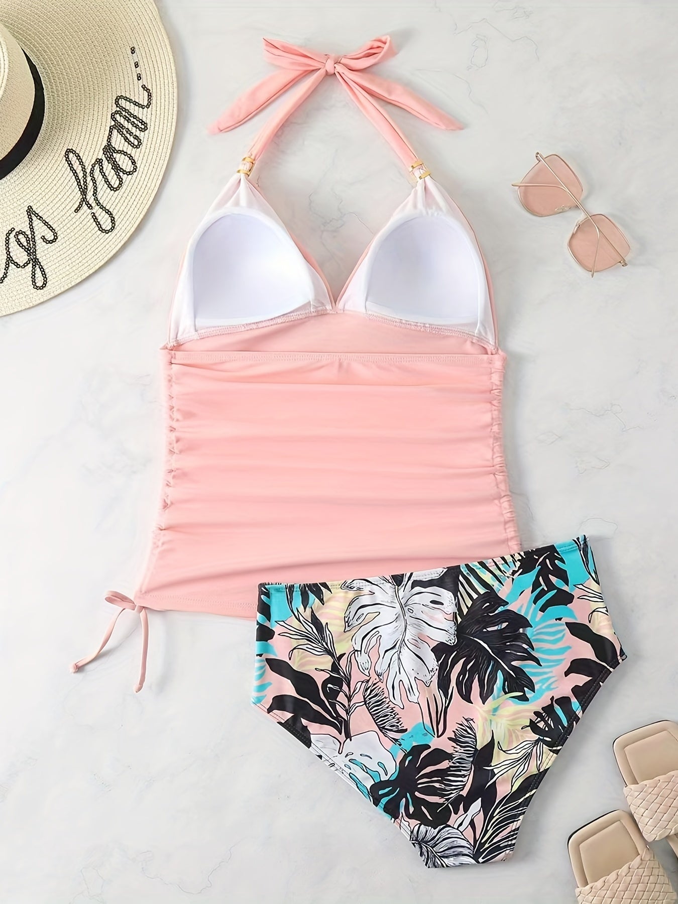 Blaues Tankini-Set mit Blätterdruck - Anna