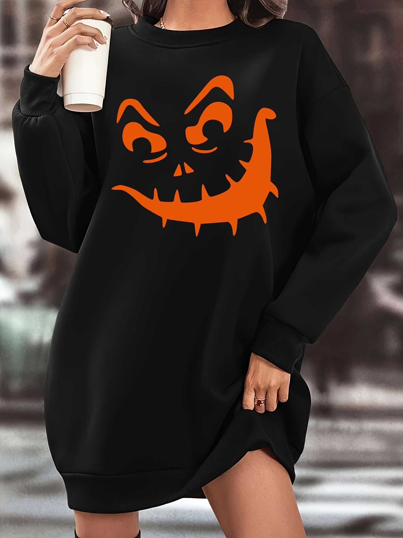 Schwarzes Halloween-Smile-Sweaterkleid - Lisa