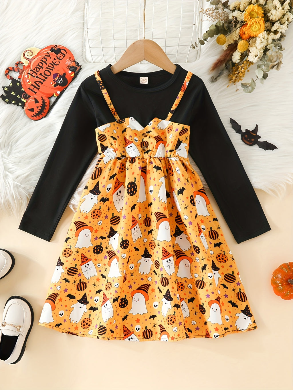 Mädchen Halloween Geisterkleid in Orange - Emily