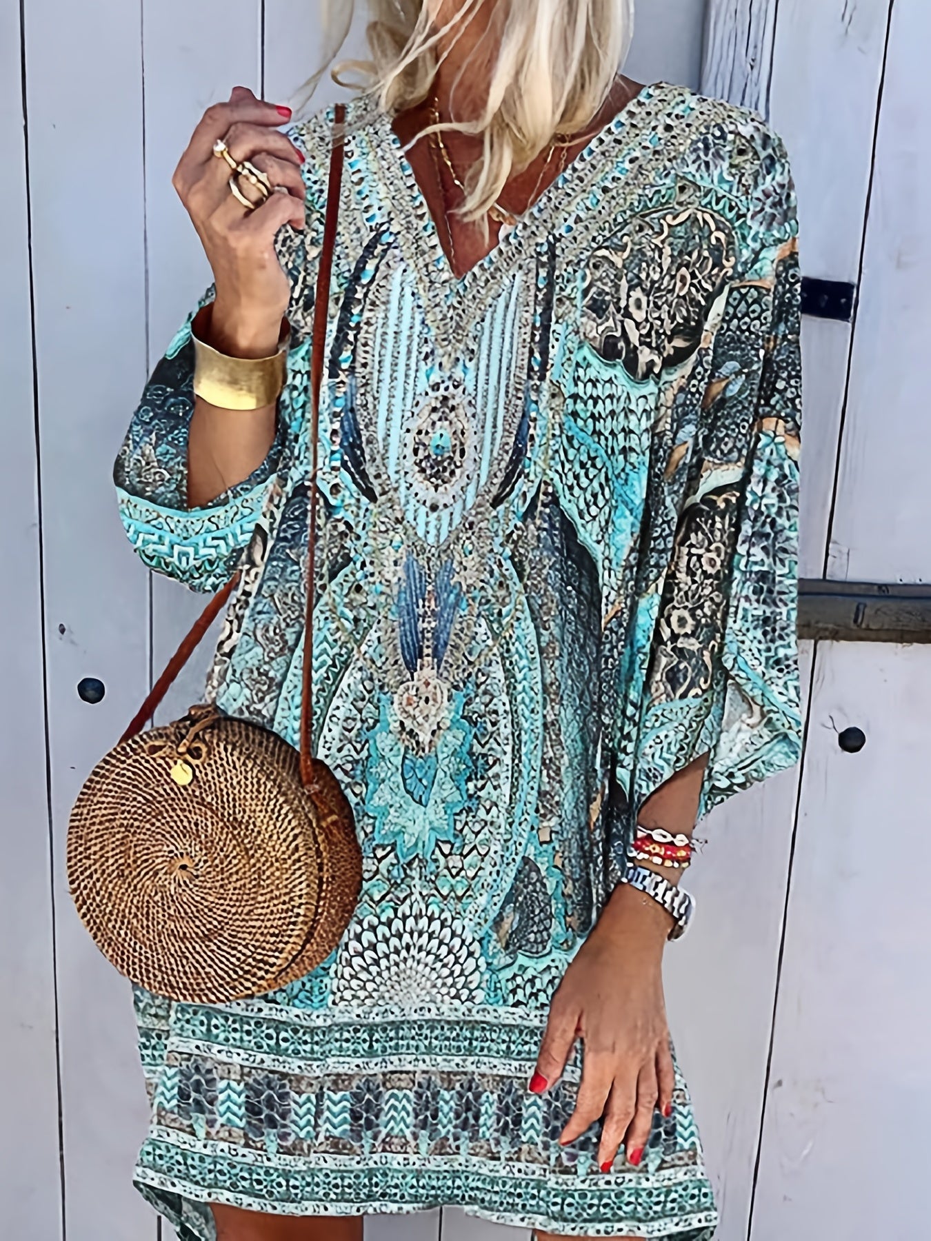 Rotes Tribal Print Kleid - Amara