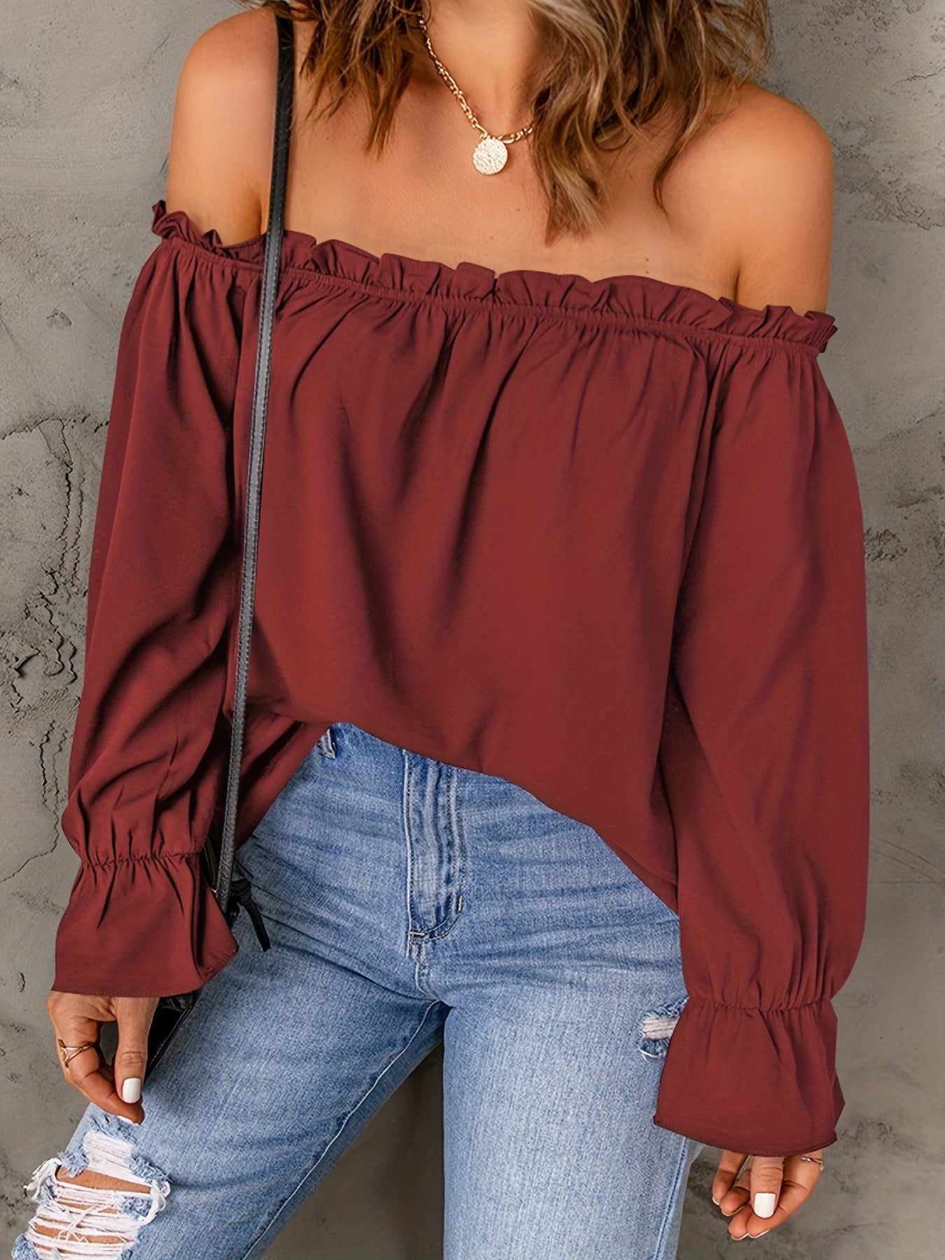 Apricotfarbene Schulterfreie Bluse - Emilia