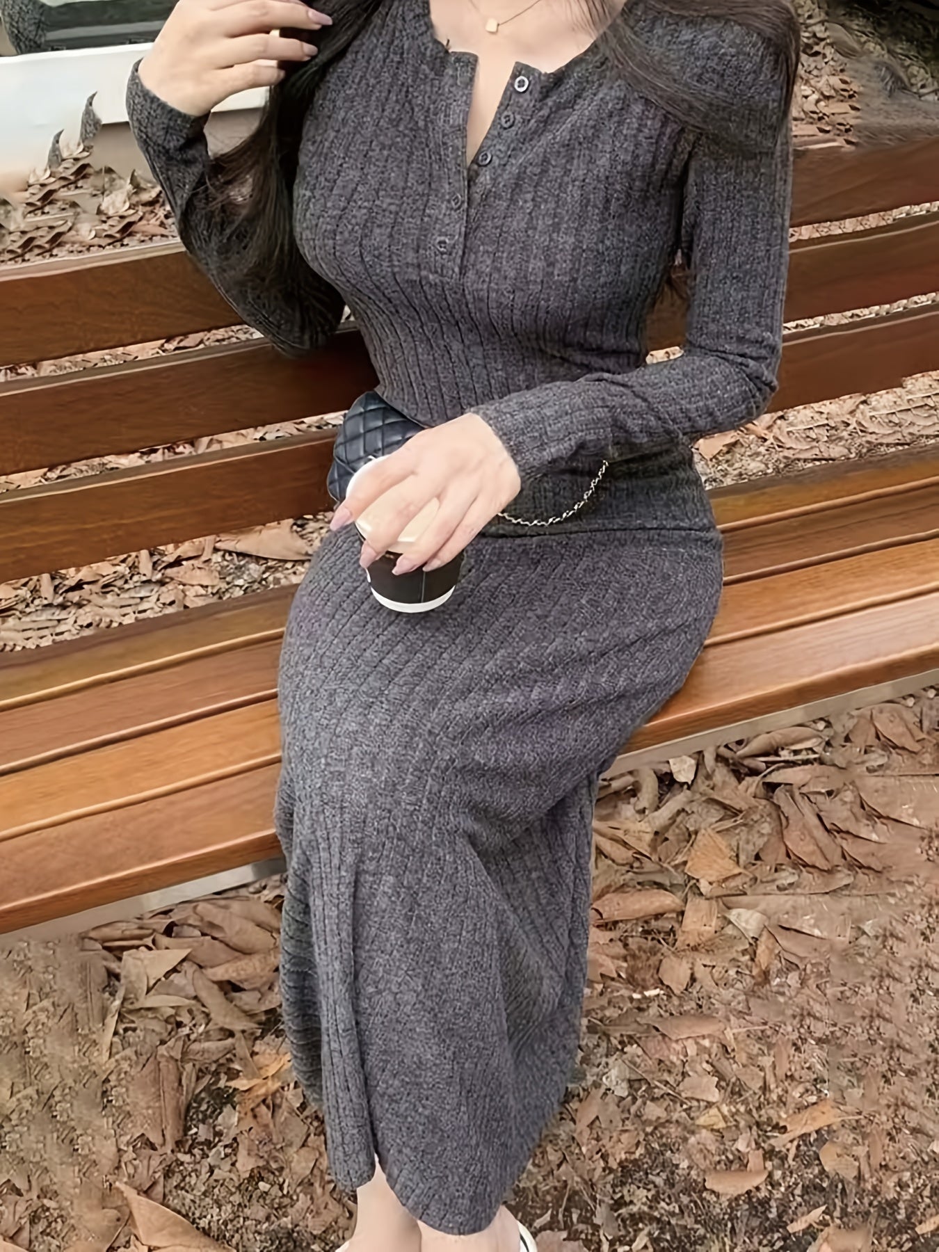 Aprikosen Ribstrick Fit & Flare Kleid - Emma