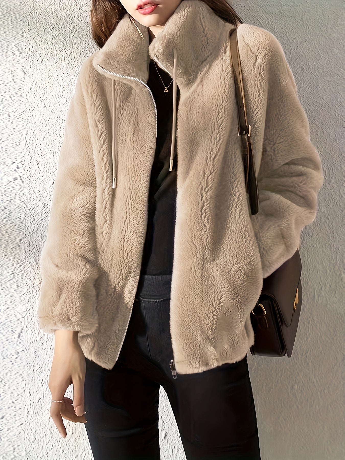 Teddyweste mit Reißverschluss Khaki - Lina