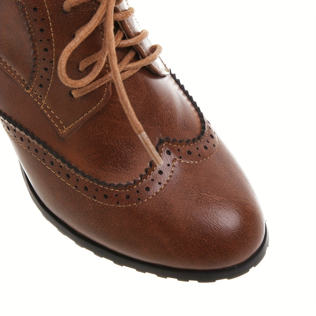 Dunkelbraune Retro Brogues mit Blockabsatz - Clara