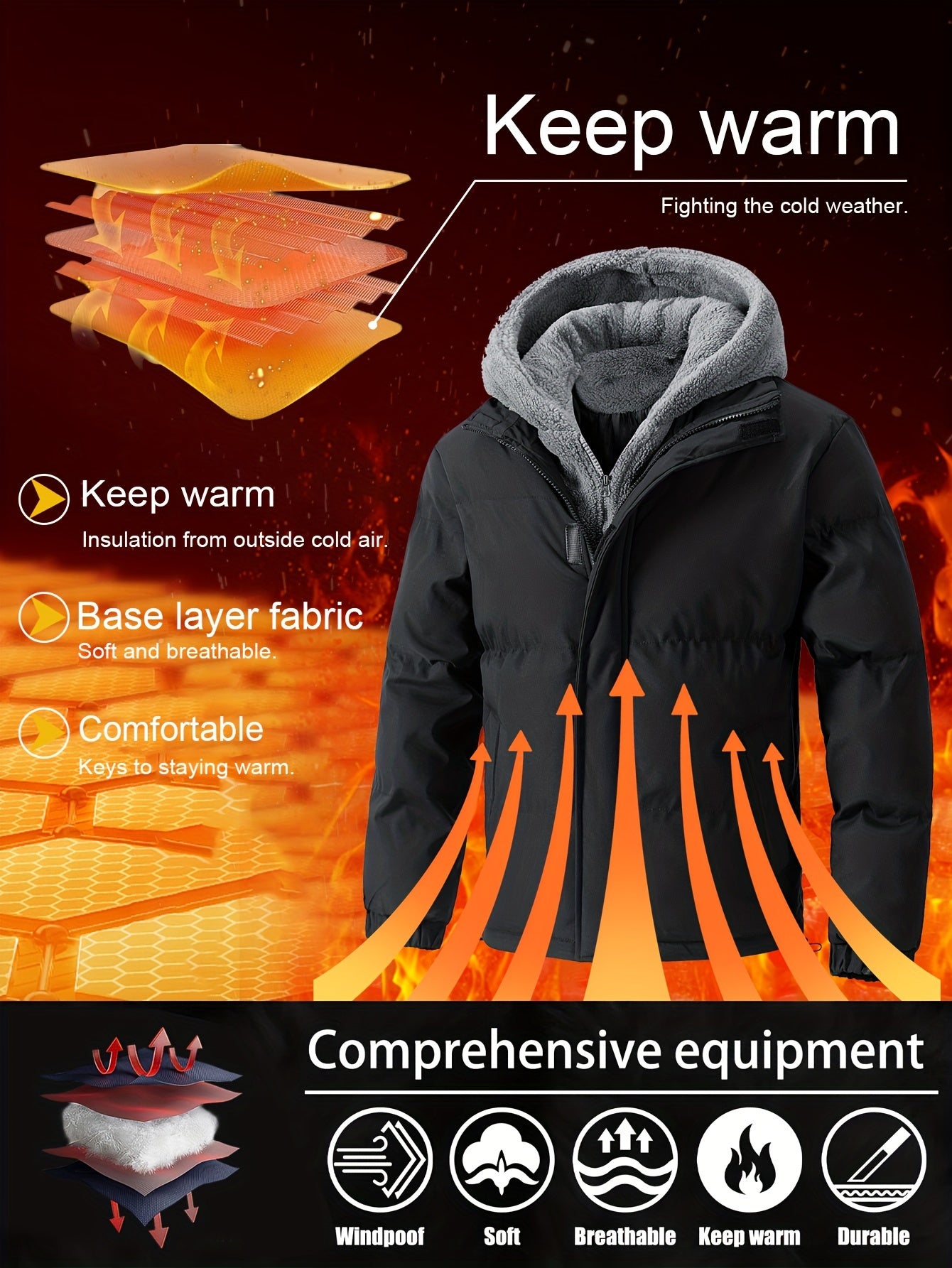 Schwarze Fleece-Kapuzenjacke – Ben