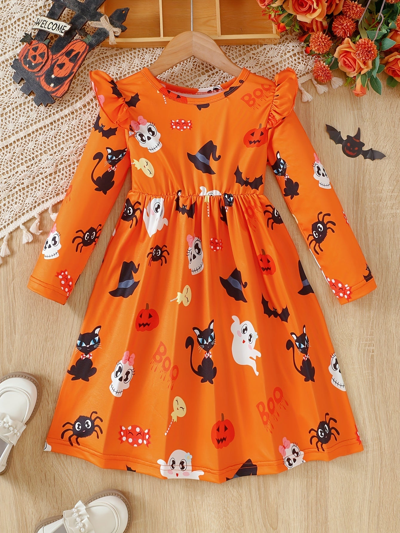 Halloween Rüschenkleid in Rot-Orange - Lilly